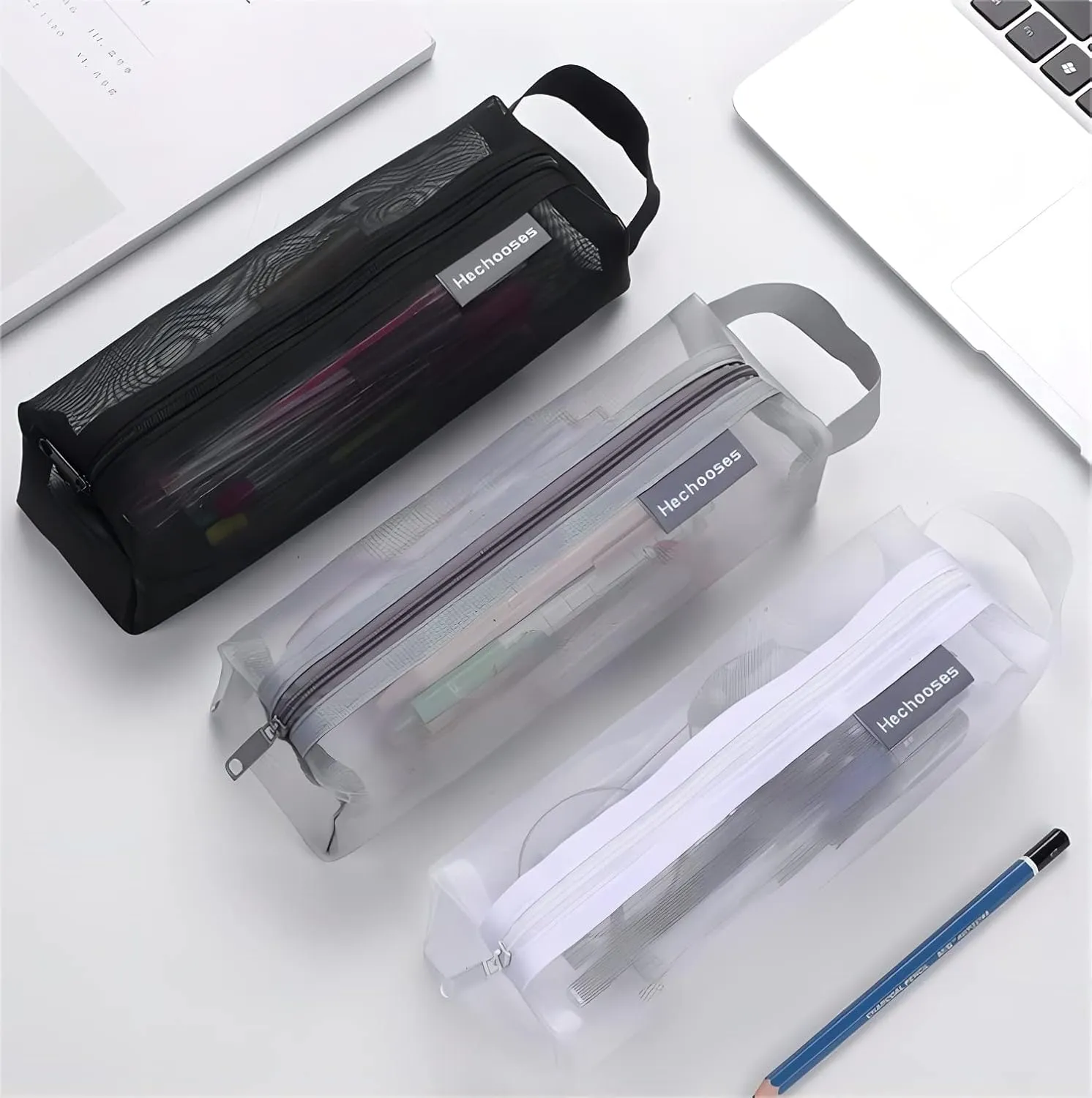 Mesh Cosmetic Bag Portable Clear Makeup Bags Mesh Zipper Pouch for Home Office Travel Accessories Organizer 3PCS