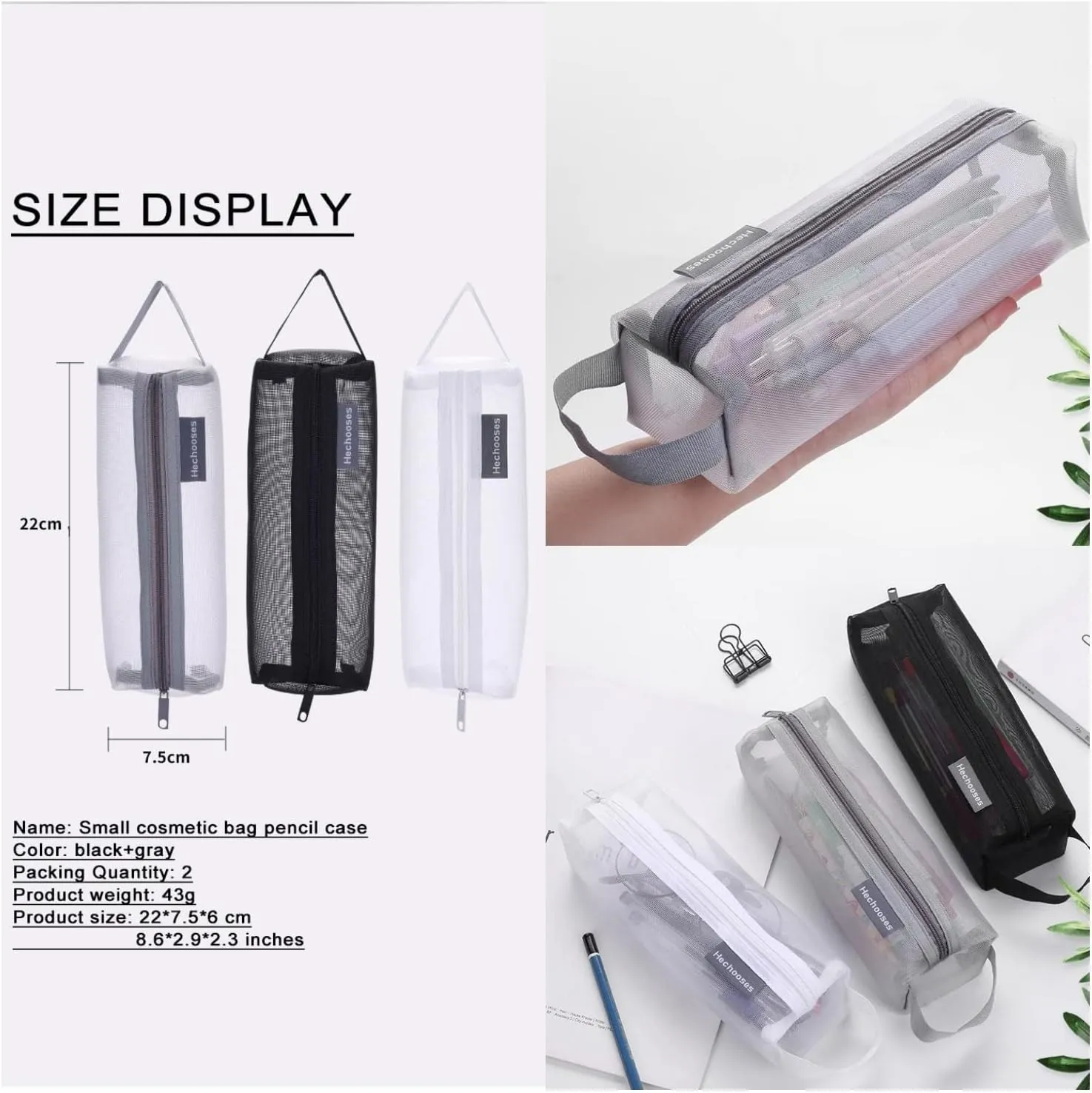 Mesh Cosmetic Bag Portable Clear Makeup Bags Mesh Zipper Pouch for Home Office Travel Accessories Organizer 3PCS