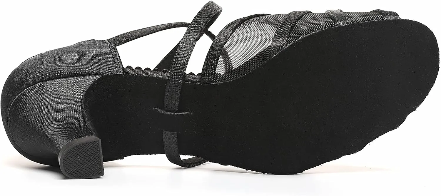 Mesh Women's Latin Dance Shoes, Salsa & Ballroom, Satin Prom Shoes with Low Heels