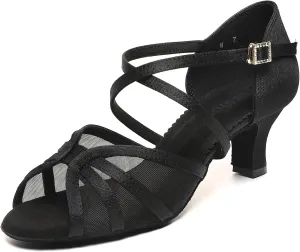 Mesh Women's Latin Dance Shoes, Salsa & Ballroom, Satin Prom Shoes with Low Heels