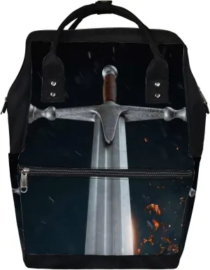 Metal Sword Diaper Bag Backpack Waterproof Backpack Baby Nappy Changing Bag for Travel Large Capacity Durable and Stylish for Woman