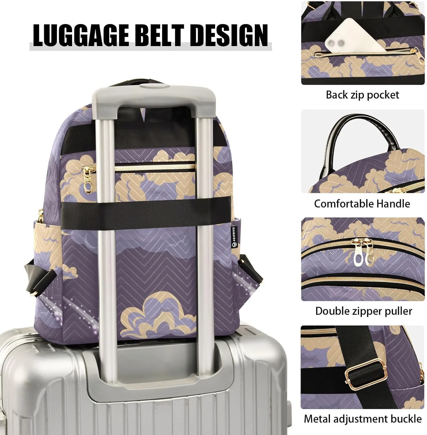 Meteors Clouds Fashion Travel Backpack for Women Multi Pockets Lightweight Purse for Women-M