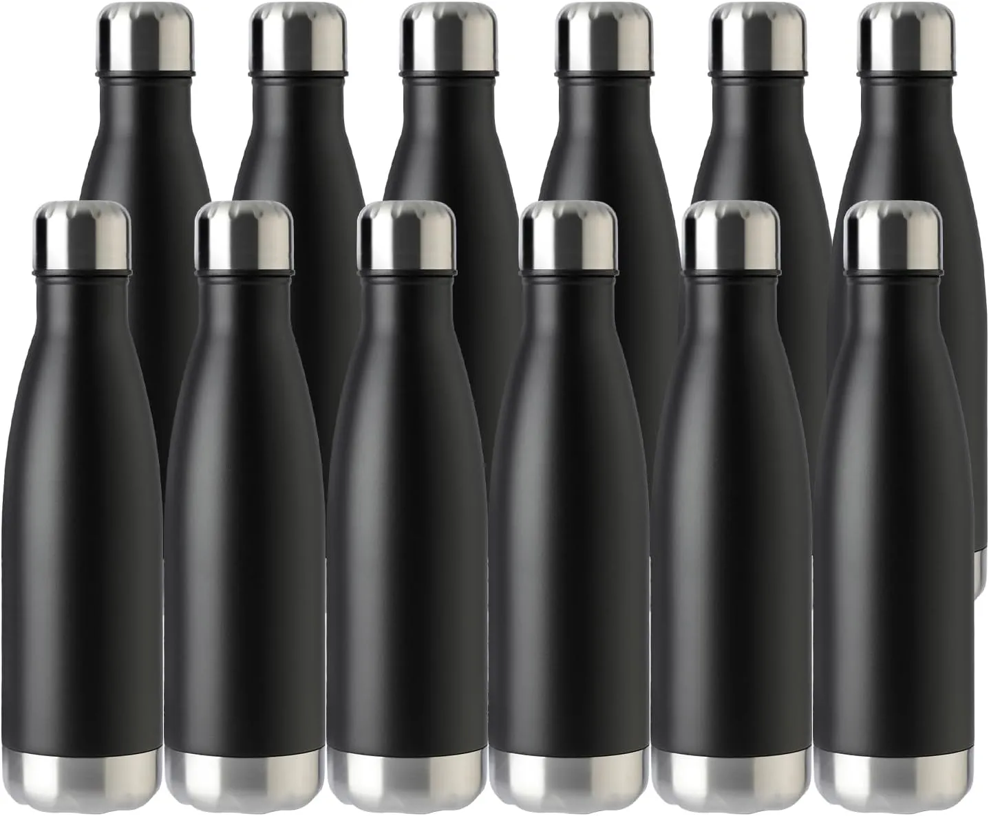 MEWAY 17oz Sport Water Bottle 12 Pack Vacuum Insulated Stainless Steel Sport Water Bottle Leak-Proof Double Wall Cola Shape Water Bottle,Keep Drinks Hot & Cold (Black,12 Pack)