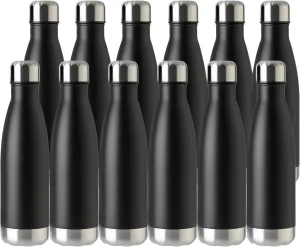 MEWAY 17oz Sport Water Bottle 12 Pack Vacuum Insulated Stainless Steel Sport Water Bottle Leak-Proof Double Wall Cola Shape Water Bottle,Keep Drinks Hot & Cold (Black,12 Pack)