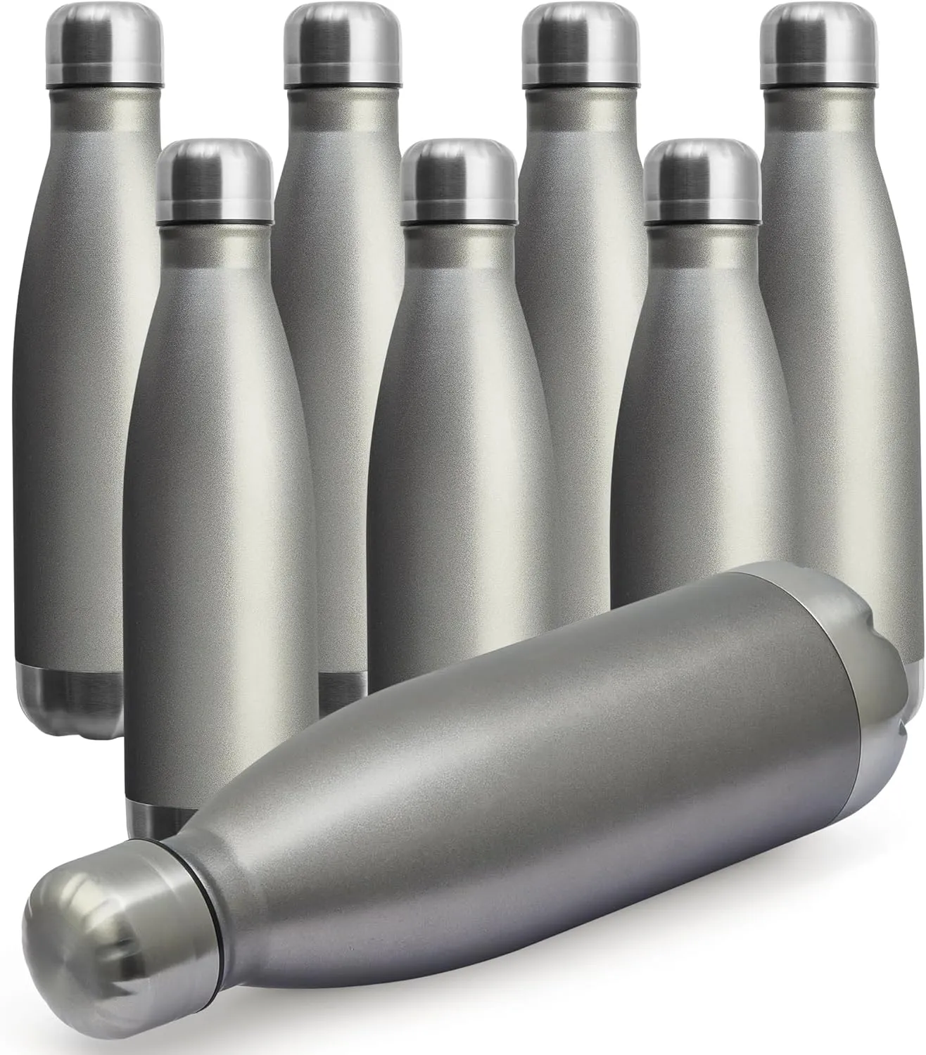 MEWAY 17oz Sport Water Bottle 8 Pack Vacuum Insulated Stainless Steel Sport Bottle Leak-Proof Double Wall Cola Shape, Keep Drinks Hot & Cold (Cold Gray, 8 Pack)
