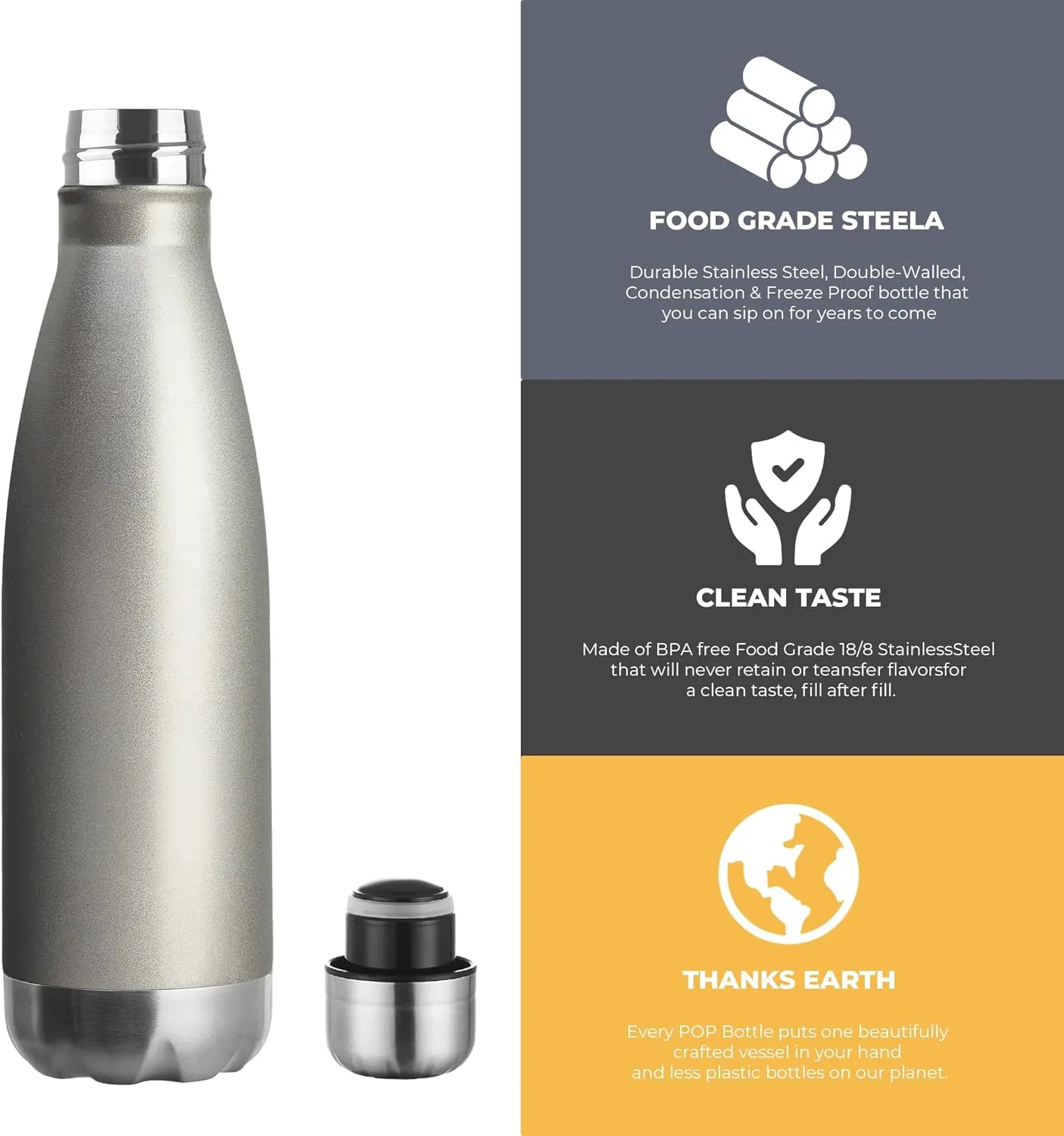 MEWAY 17oz Sport Water Bottle 8 Pack Vacuum Insulated Stainless Steel Sport Bottle Leak-Proof Double Wall Cola Shape, Keep Drinks Hot & Cold (Cold Gray, 8 Pack)