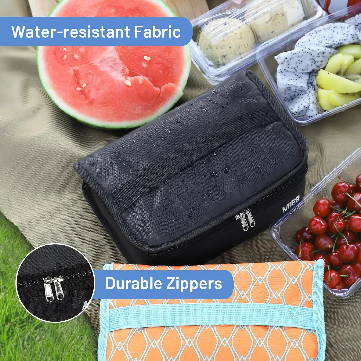 MIER Freezable Lunch Bag Frozen Mini Cooler Small Portable Insulated Lunch Box Freezer Snack Bags for Kids Adult Travel Work School, Black