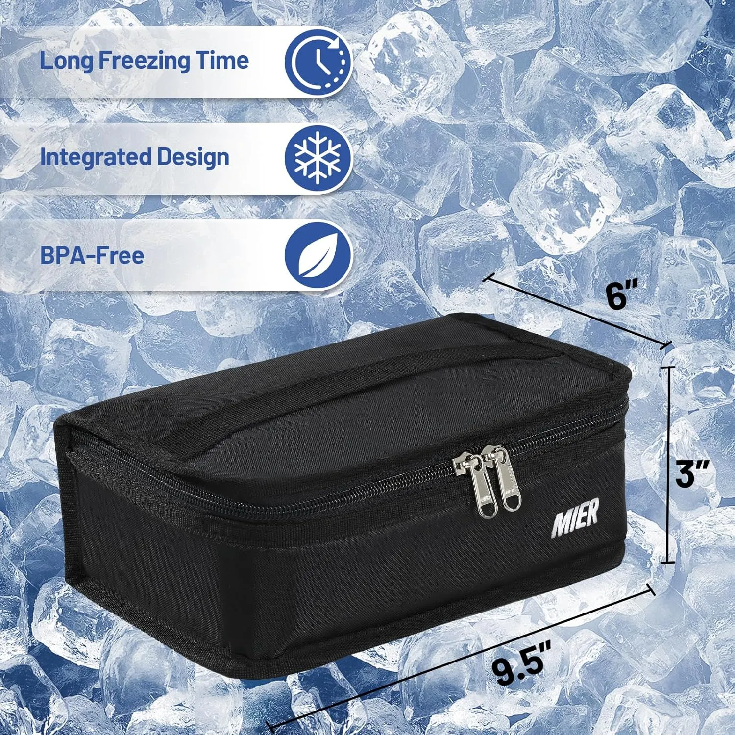 MIER Freezable Lunch Bag Frozen Mini Cooler Small Portable Insulated Lunch Box Freezer Snack Bags for Kids Adult Travel Work School, Black