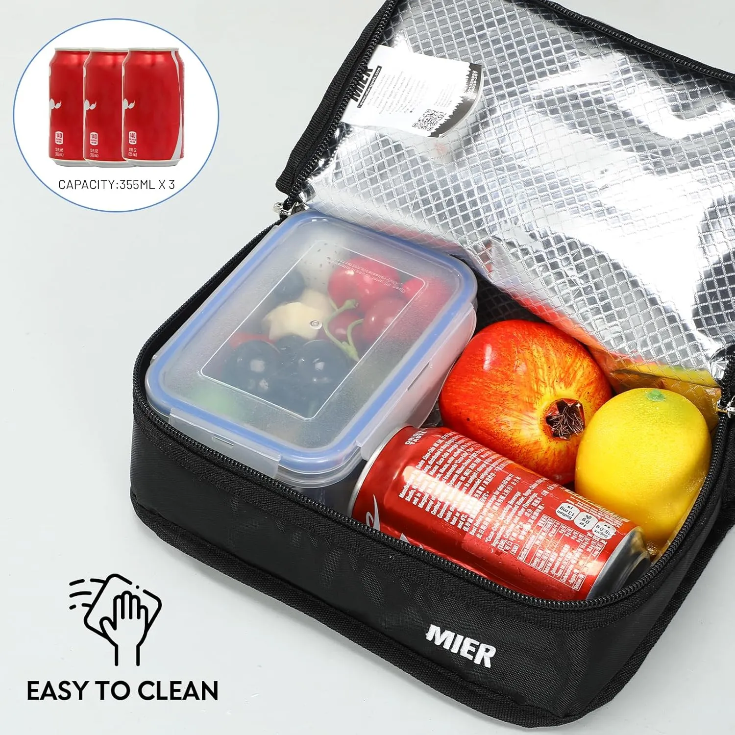 MIER Freezable Lunch Bag Frozen Mini Cooler Small Portable Insulated Lunch Box Freezer Snack Bags for Kids Adult Travel Work School, Black