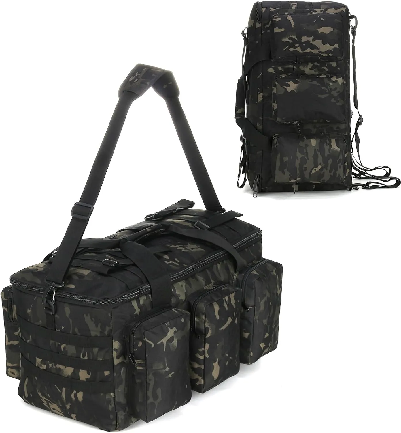 Military Duffel Bag for Men Travel Sports Gym Bag Backpack 50L Large Capacity Multi-Functional Assault Pack (Black CP)