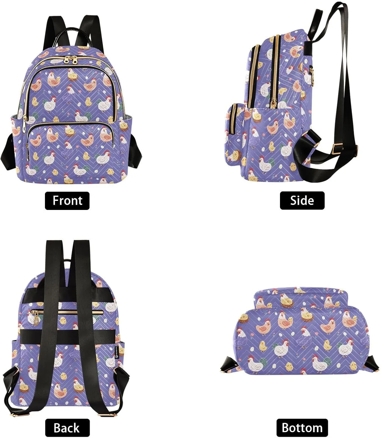 Mini Backpack for Women Purple Chicken Hen Farm Animal Travel Backpack Purse for Ladies Handbag Shoulder Bag Casual Daypack, M
