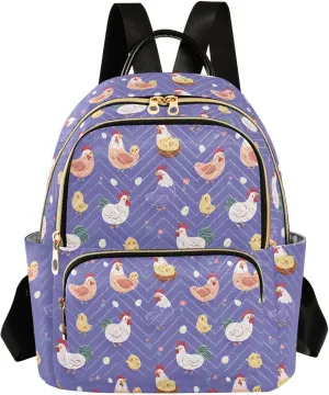 Mini Backpack for Women Purple Chicken Hen Farm Animal Travel Backpack Purse for Ladies Handbag Shoulder Bag Casual Daypack, M