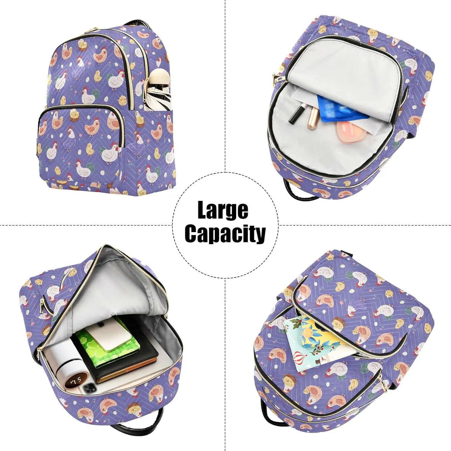 Mini Backpack for Women Purple Chicken Hen Farm Animal Travel Backpack Purse for Ladies Handbag Shoulder Bag Casual Daypack, M