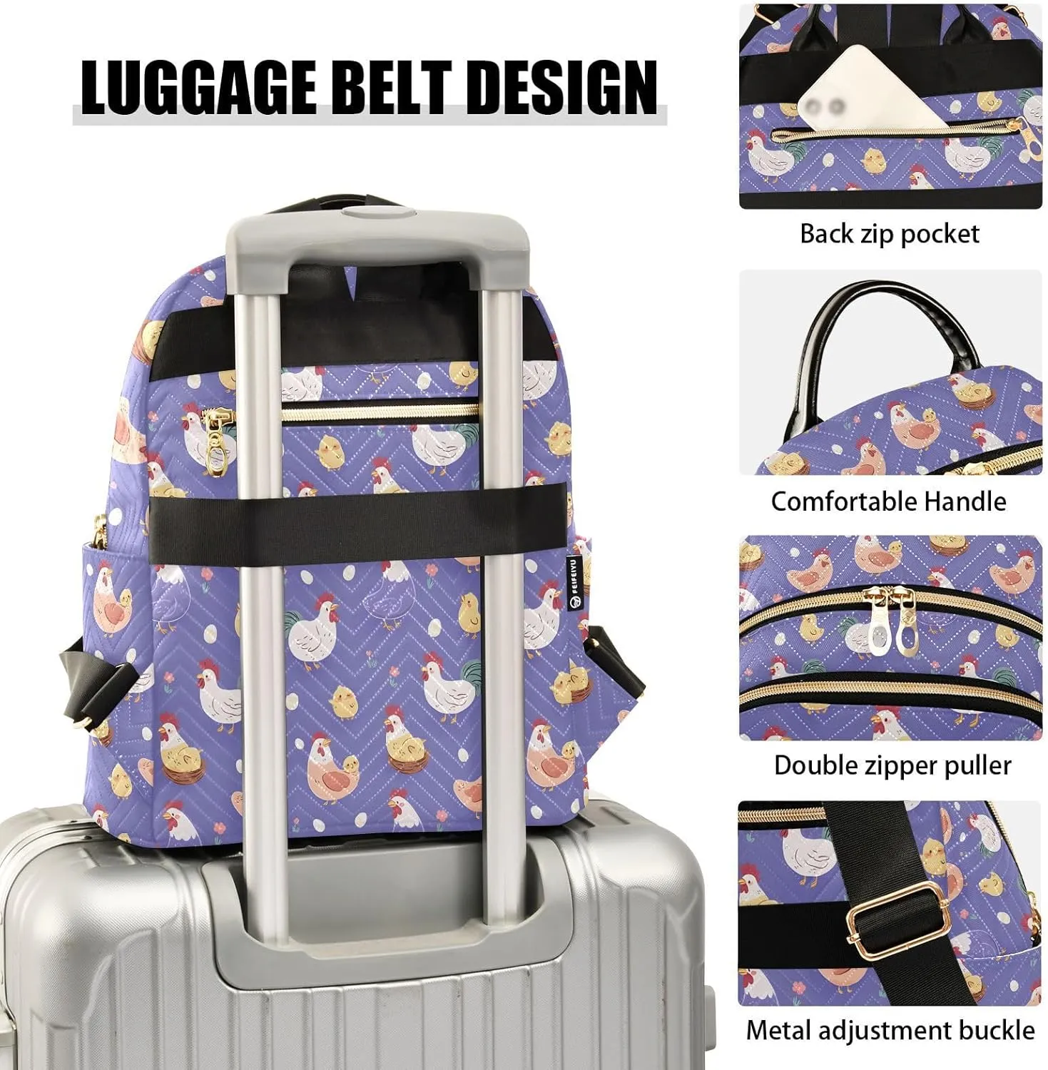 Mini Backpack for Women Purple Chicken Hen Farm Animal Travel Backpack Purse for Ladies Handbag Shoulder Bag Casual Daypack, M