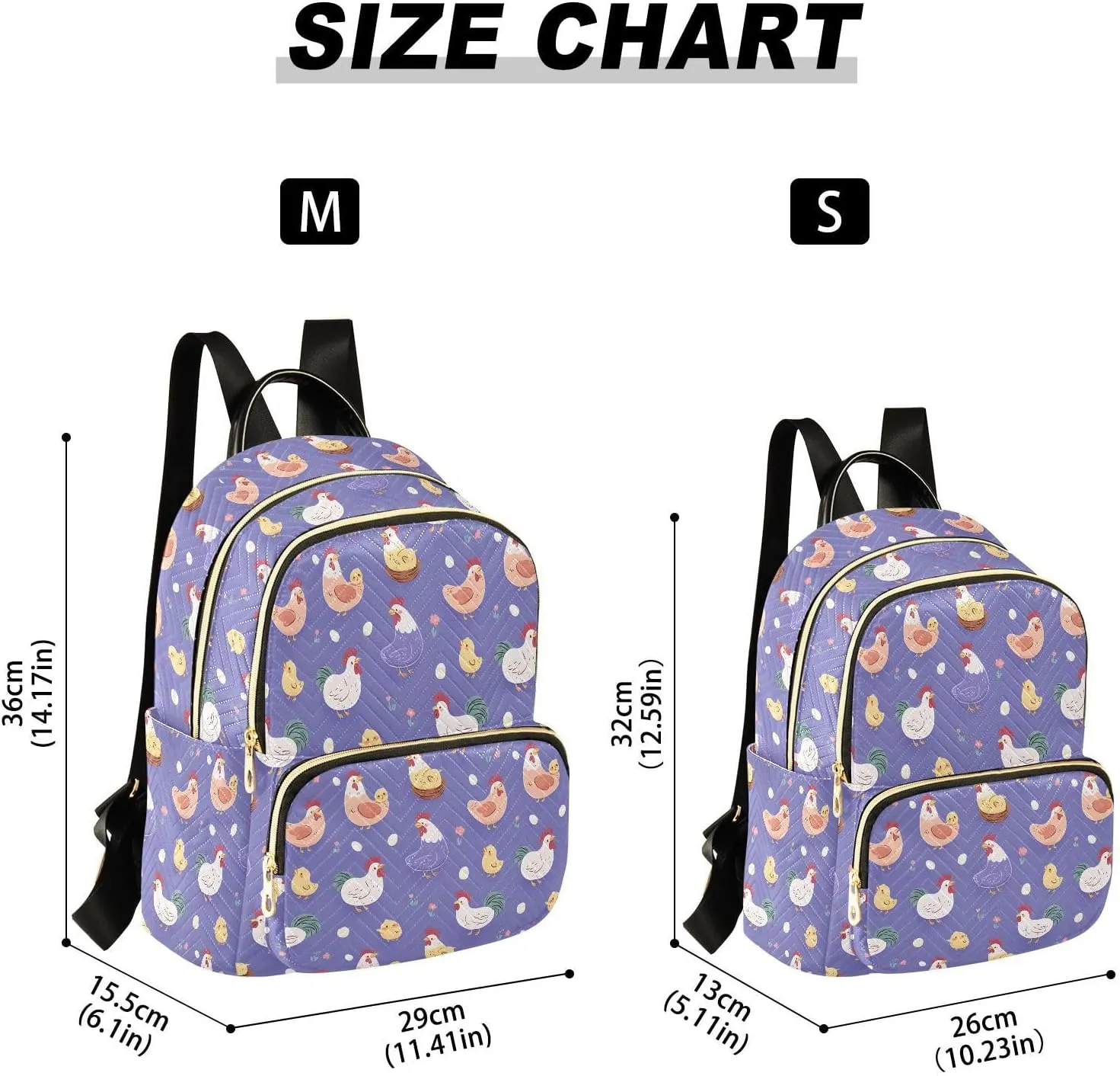 Mini Backpack for Women Purple Chicken Hen Farm Animal Travel Backpack Purse for Ladies Handbag Shoulder Bag Casual Daypack, M