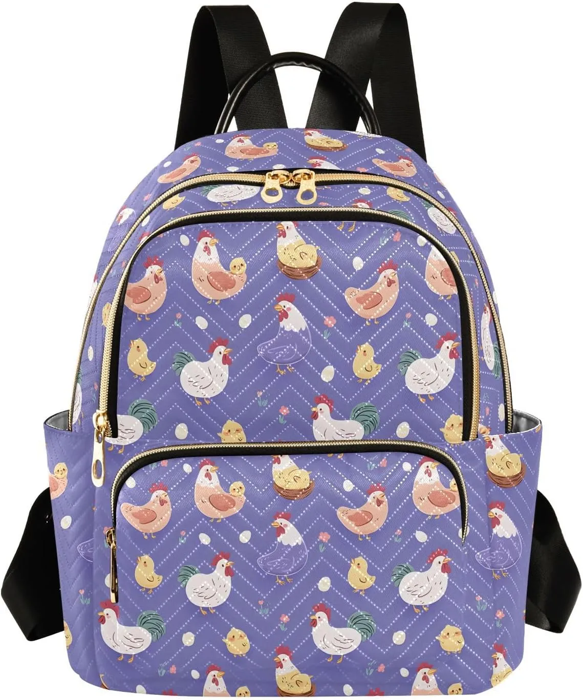 Mini Backpack for Women Purple Chicken Hen Farm Animal Travel Backpack Purse for Ladies Handbag Shoulder Bag Casual Daypack, M