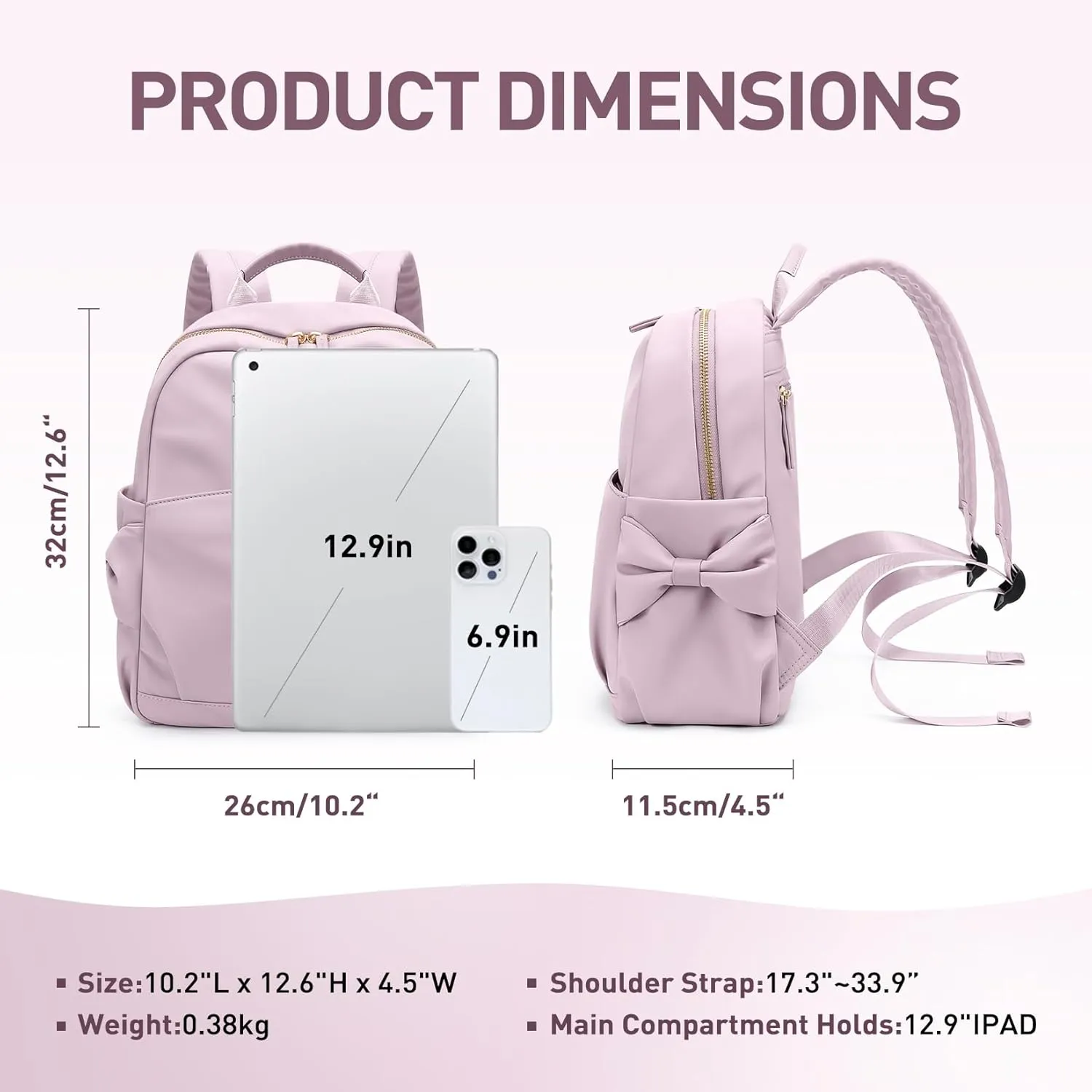 Mini Backpack for Women Small Backpack Purse Cute Stylish Lightweight Daypack for College Work Travel Party,12.9Inch, Pinkish Purple