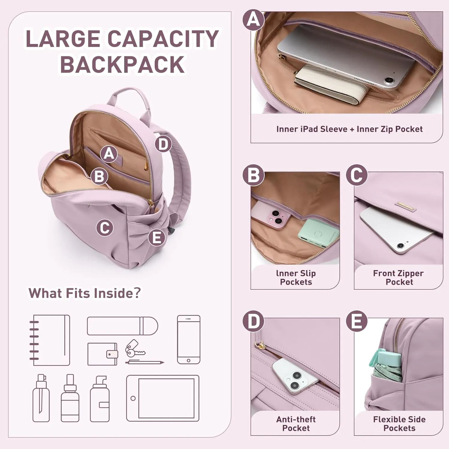 Mini Backpack for Women Small Backpack Purse Cute Stylish Lightweight Daypack for College Work Travel Party,12.9Inch, Pinkish Purple