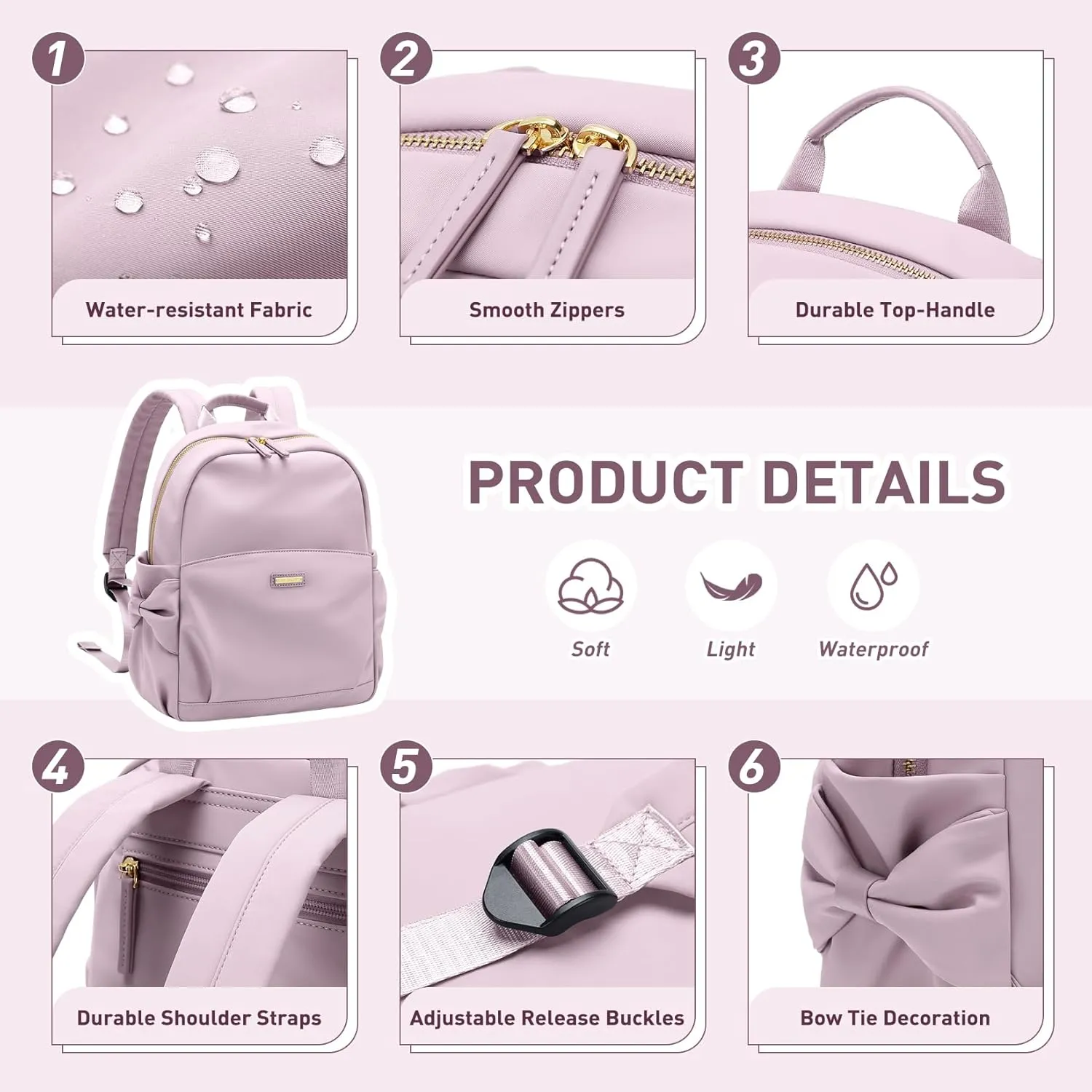 Mini Backpack for Women Small Backpack Purse Cute Stylish Lightweight Daypack for College Work Travel Party,12.9Inch, Pinkish Purple