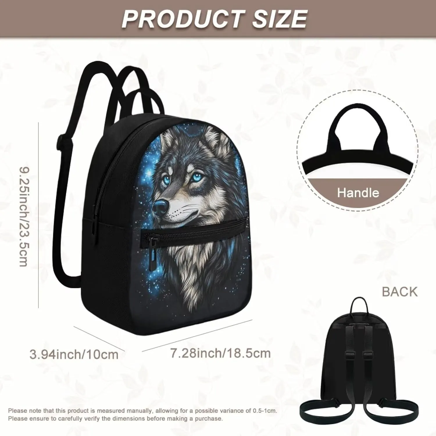 Mini Backpack for Women Wolf Small Cute Backpack Organizer with Adjustable Shoulder Strap for Ladies Small Purse Fashion Handbag for Birthday Picnic Travel Sport Gym