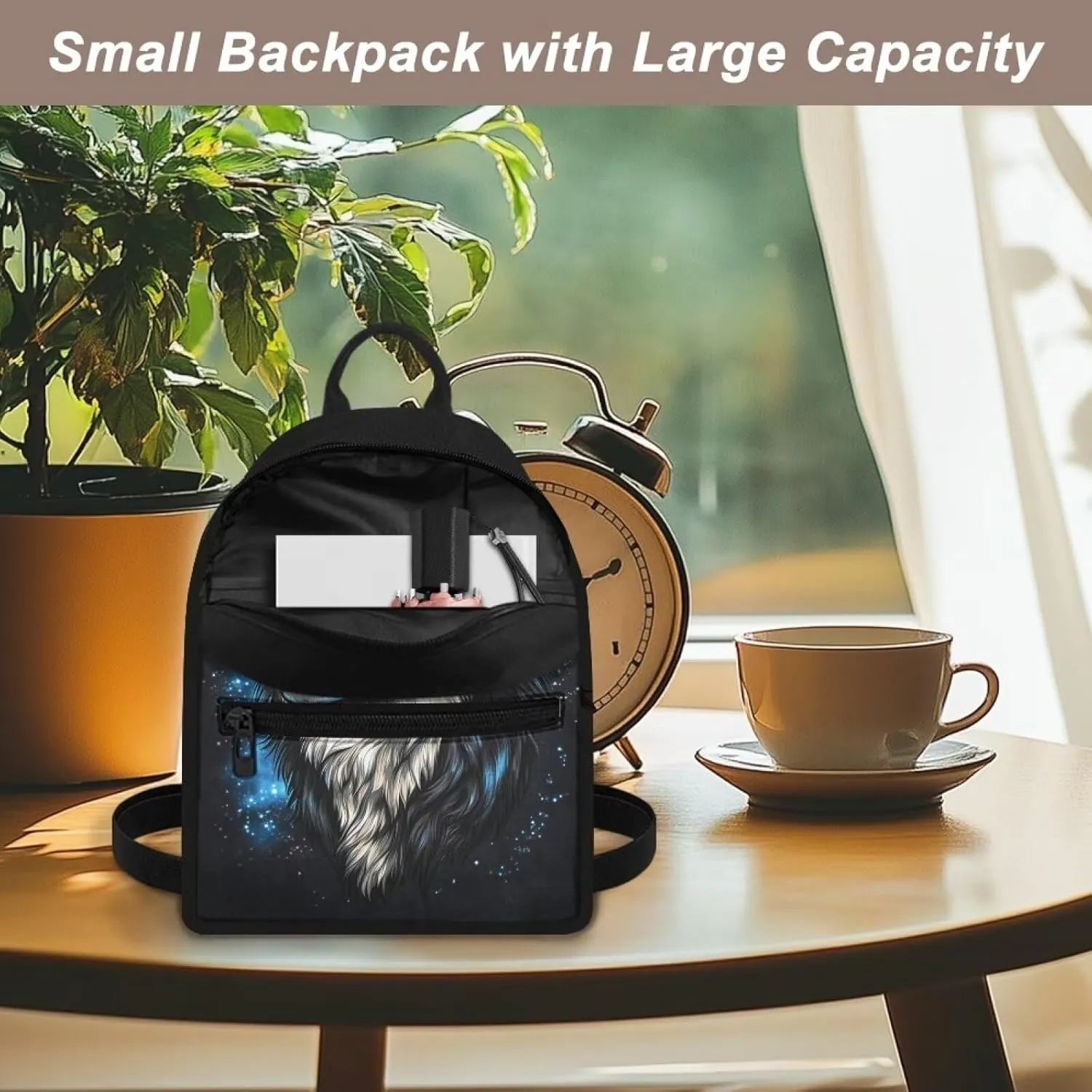 Mini Backpack for Women Wolf Small Cute Backpack Organizer with Adjustable Shoulder Strap for Ladies Small Purse Fashion Handbag for Birthday Picnic Travel Sport Gym