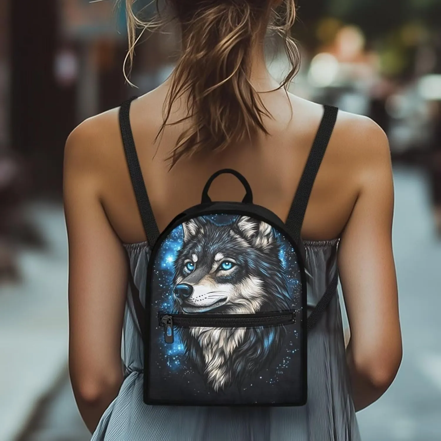 Mini Backpack for Women Wolf Small Cute Backpack Organizer with Adjustable Shoulder Strap for Ladies Small Purse Fashion Handbag for Birthday Picnic Travel Sport Gym