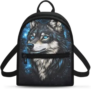 Mini Backpack for Women Wolf Small Cute Backpack Organizer with Adjustable Shoulder Strap for Ladies Small Purse Fashion Handbag for Birthday Picnic Travel Sport Gym