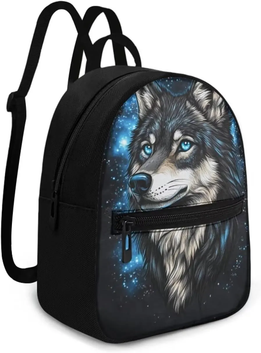 Mini Backpack for Women Wolf Small Cute Backpack Organizer with Adjustable Shoulder Strap for Ladies Small Purse Fashion Handbag for Birthday Picnic Travel Sport Gym