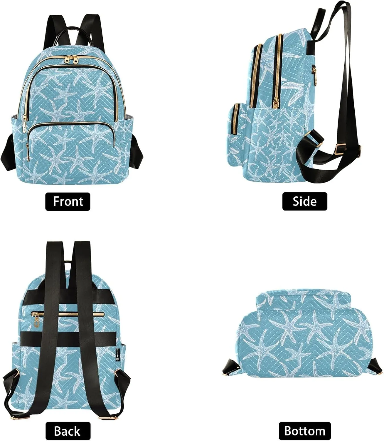 Mini Backpack Purse for Women, Blue Pastel Starfish Texture Travel Bag Casual Daypack Shoulder Bag