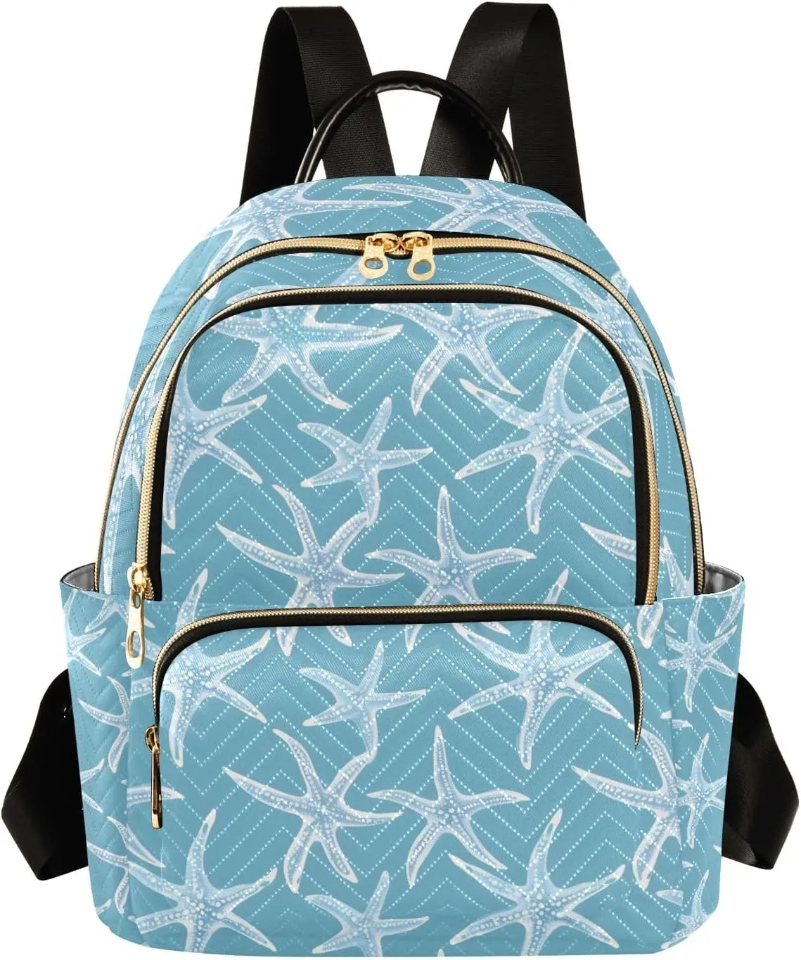 Mini Backpack Purse for Women, Blue Pastel Starfish Texture Travel Bag Casual Daypack Shoulder Bag