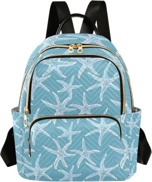 Mini Backpack Purse for Women, Blue Pastel Starfish Texture Travel Bag Casual Daypack Shoulder Bag