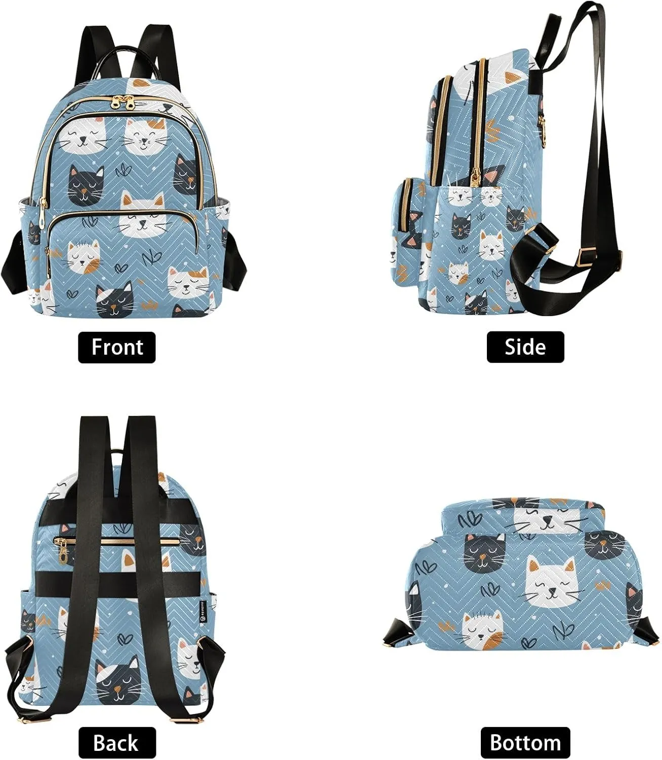 Mini Backpack Purse for Women, Cat Faces on A Blue Background Travel Bag Casual Daypack Shoulder Bag