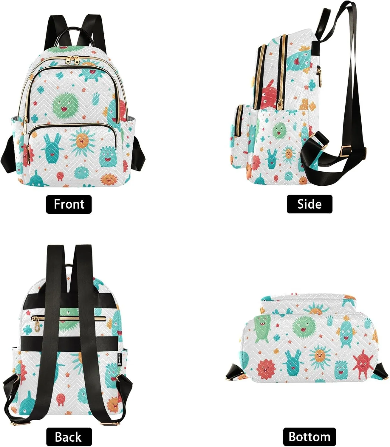 Mini Backpack Purse for Women, Cute Cartoon Bacterial Travel Bag Casual Daypack Shoulder Bag