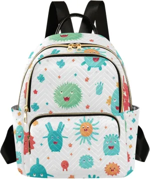 Mini Backpack Purse for Women, Cute Cartoon Bacterial Travel Bag Casual Daypack Shoulder Bag