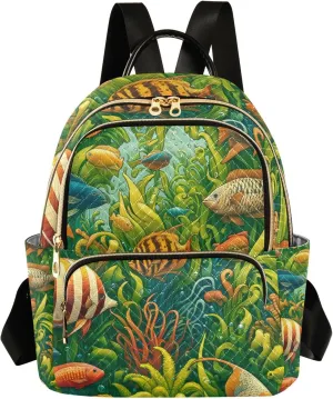 Mini Backpack Purse for Women, Fish and Algae Travel Bag Casual Daypack Shoulder Bag