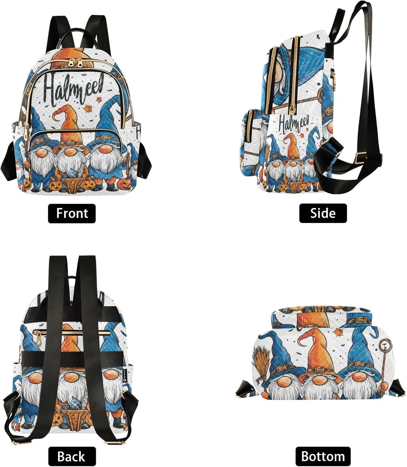 Mini Backpack Purse for Women, Halloween Dwarf Travel Bag Casual Daypack Shoulder Bag