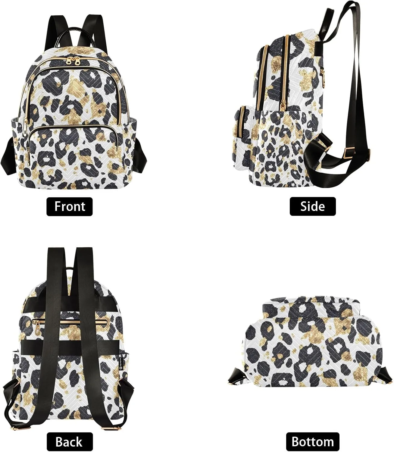 Mini Backpack Purse for Women, Leopard Print Gold Stamping Pattern Travel Bag Casual Daypack Shoulder Bag
