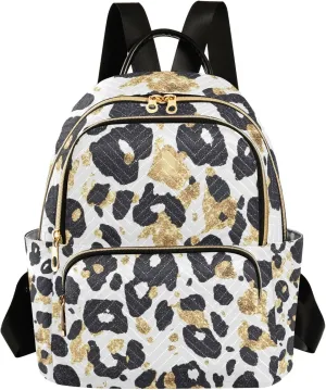 Mini Backpack Purse for Women, Leopard Print Gold Stamping Pattern Travel Bag Casual Daypack Shoulder Bag