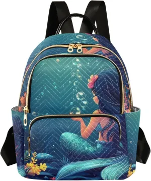 Mini Backpack Purse for Women, Mermaid Back Coral Seabed Travel Bag Casual Daypack Shoulder Bag