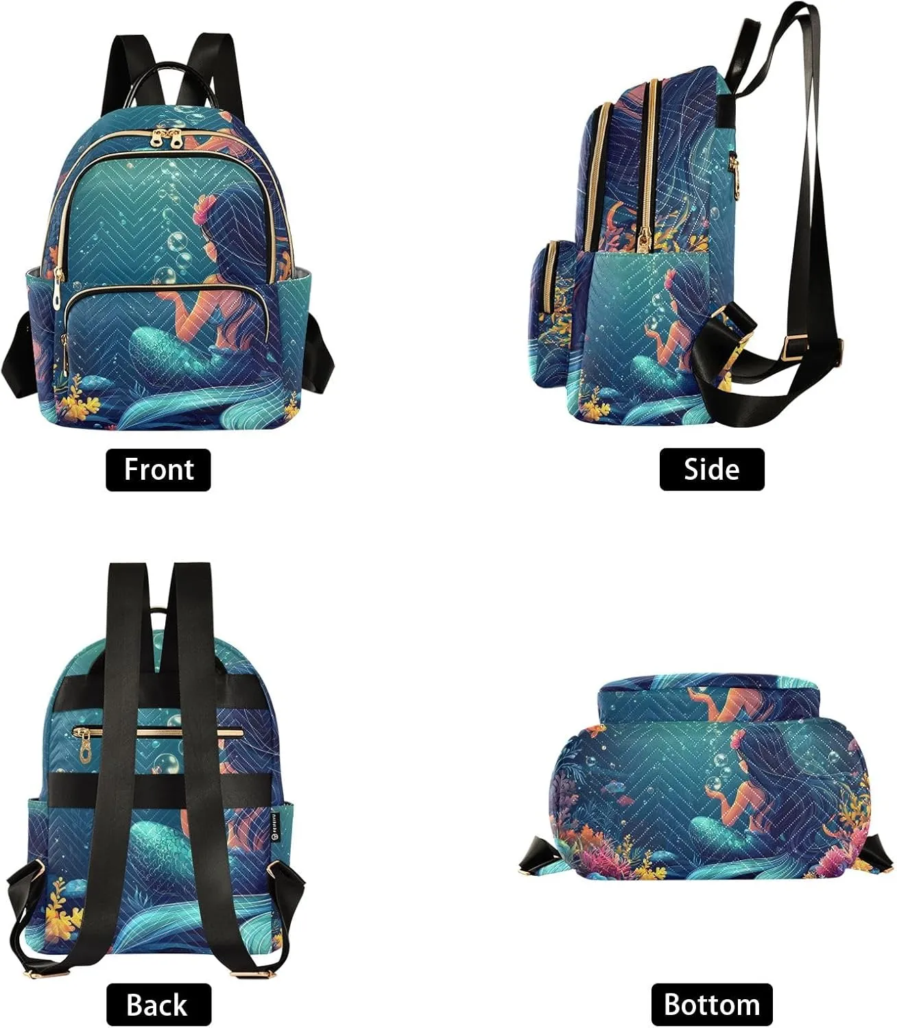 Mini Backpack Purse for Women, Mermaid Back Coral Seabed Travel Bag Casual Daypack Shoulder Bag