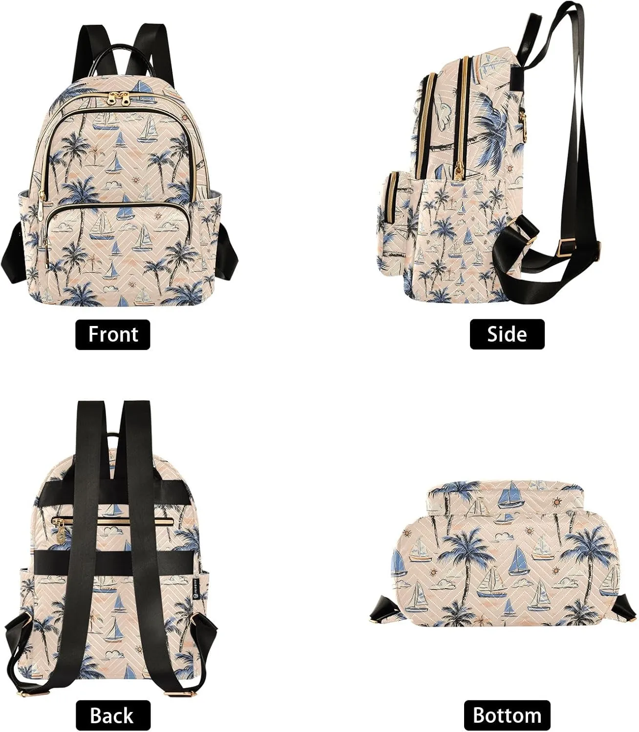 Mini Backpack Purse for Women, Palm Tree Sailboat Cloud Pattern Travel Bag Casual Daypack Shoulder Bag