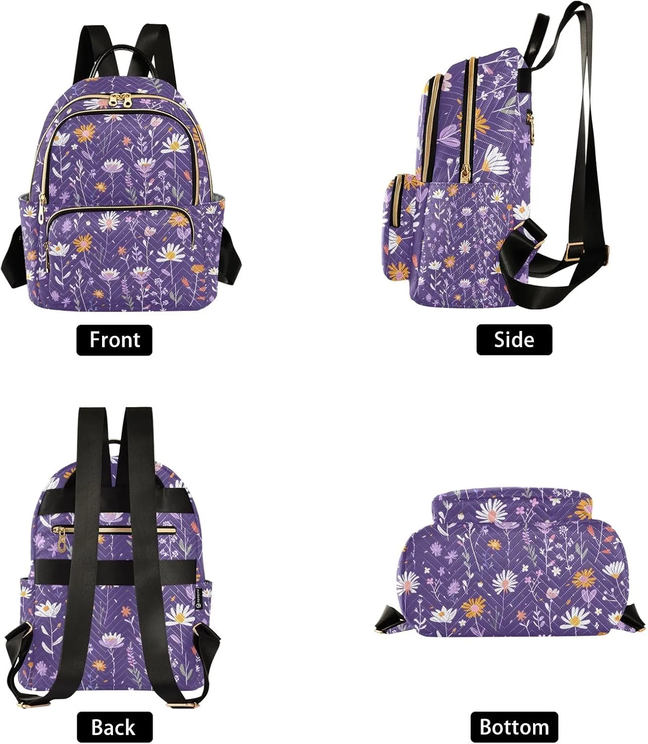 Mini Backpack Purse for Women, Pastel Floral Meadow Toss Travel Bag Casual Daypack Shoulder Bag