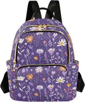 Mini Backpack Purse for Women, Pastel Floral Meadow Toss Travel Bag Casual Daypack Shoulder Bag