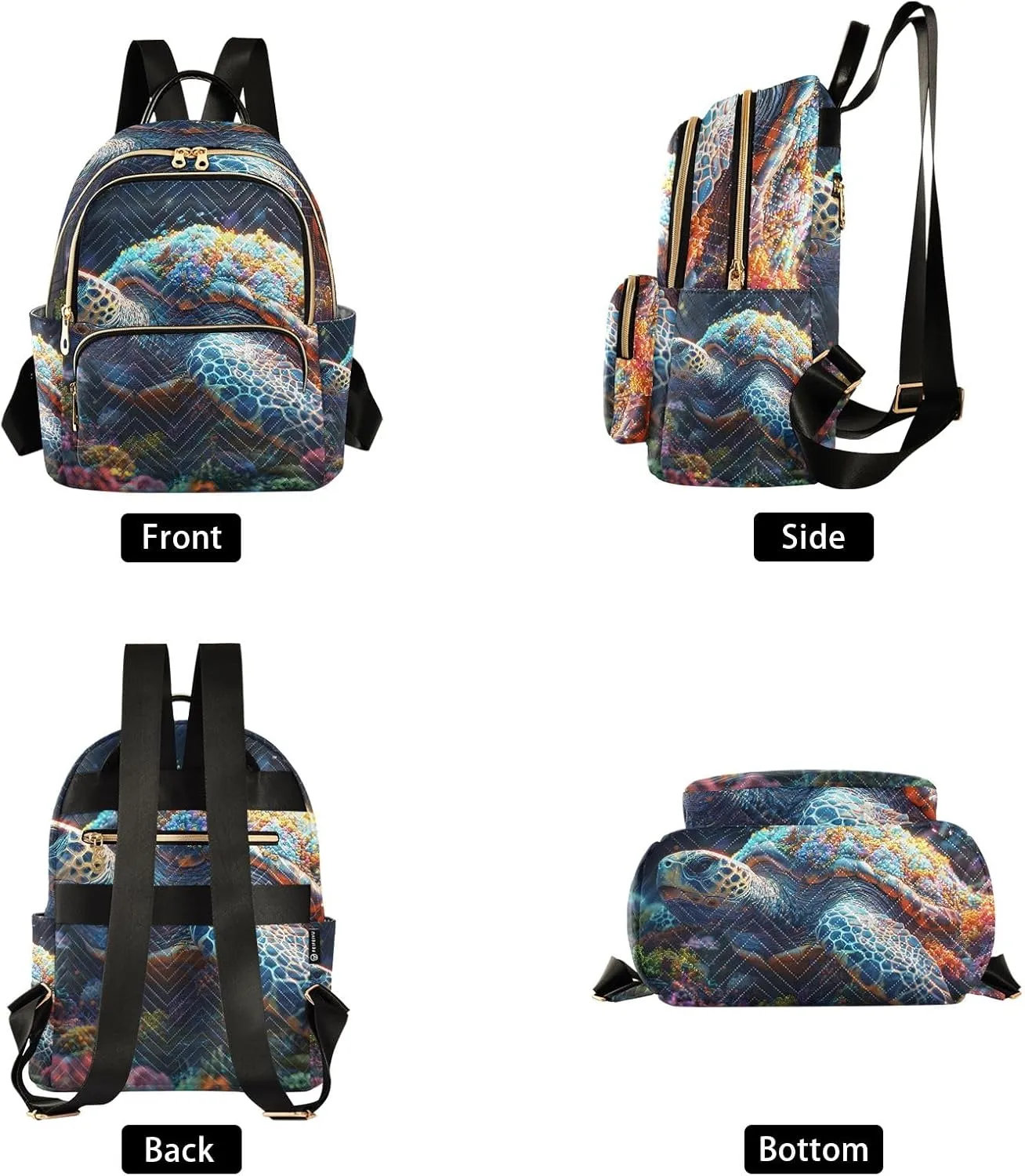 Mini Backpack Purse for Women, Sea Turtle with Corals on The Seabed Travel Bag Casual Daypack Shoulder Bag