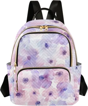 Mini Backpack Purse for Women, Sweet Flower Watercolor Travel Bag Casual Daypack Shoulder Bag