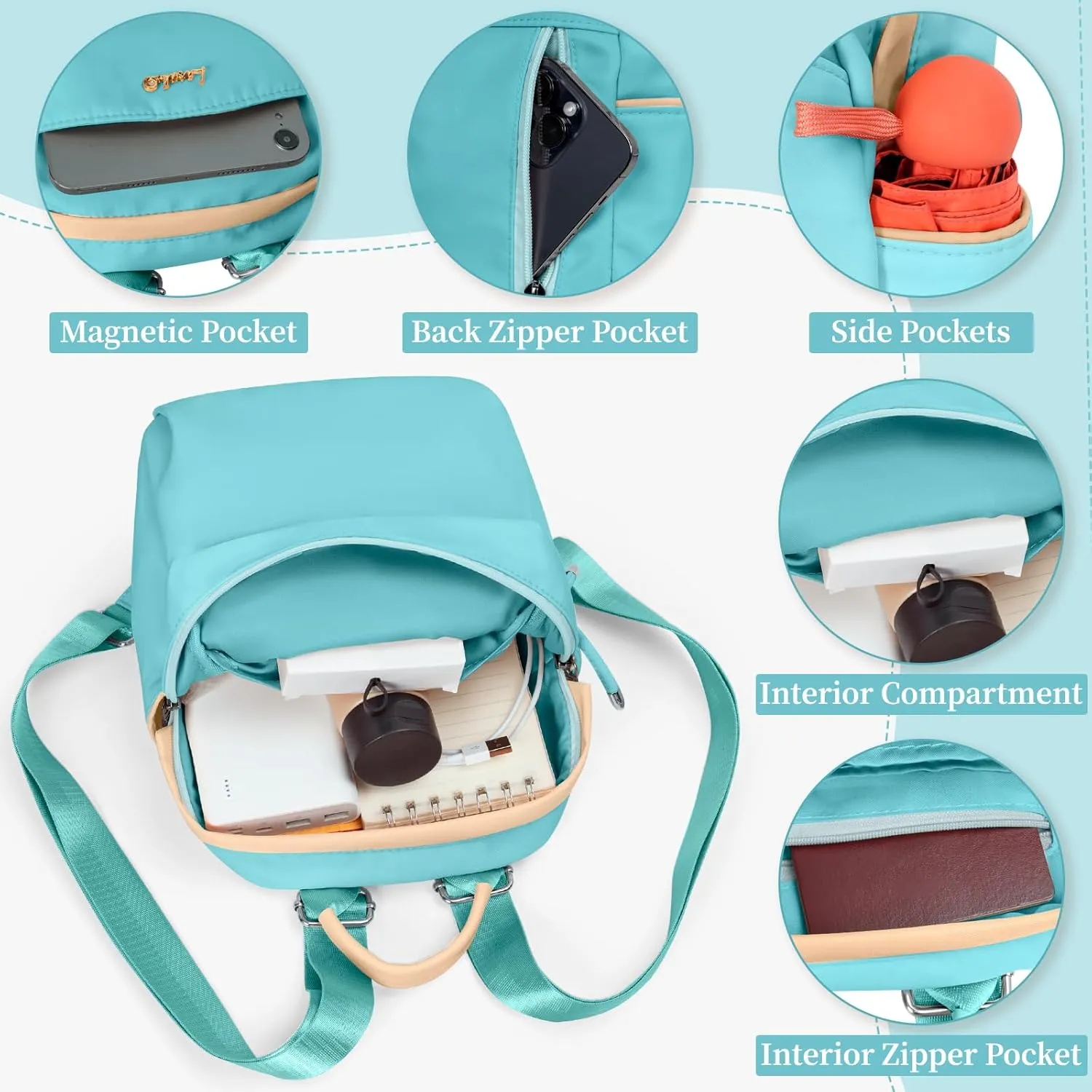 Mini Backpack, Small Lightweight Travel Backpack Purse, Waterproof Daily Backpack Purses, Blue