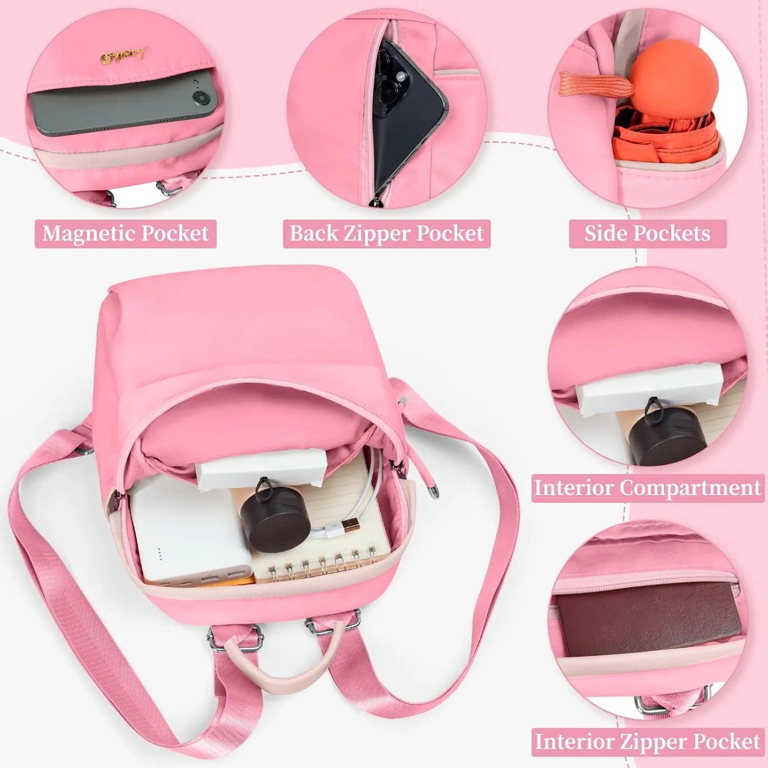 Mini Backpack, Small Lightweight Travel Backpack Purse, Waterproof Daily Backpack Purses, Pink