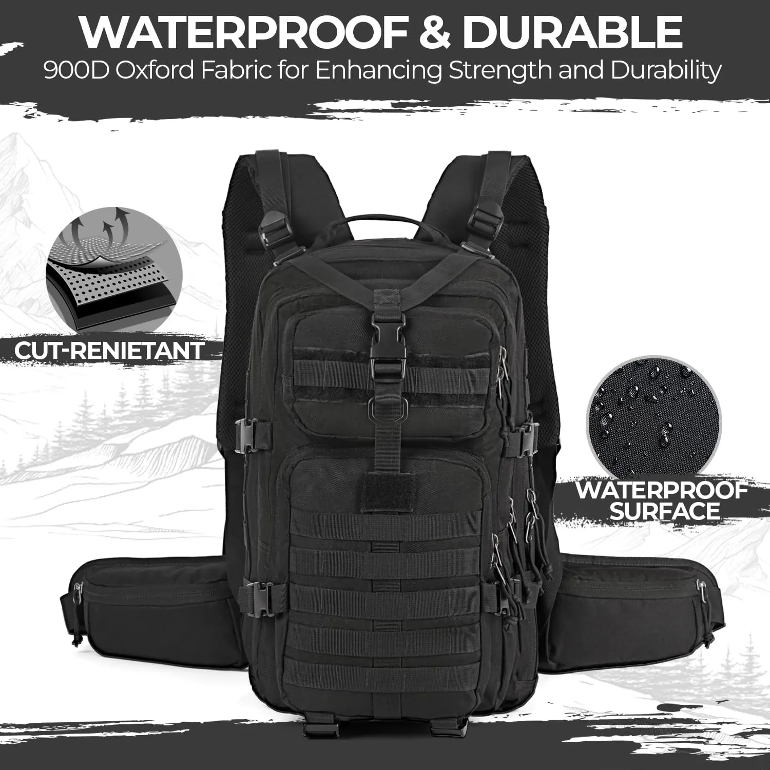 MIRACOL Go Bag Emergency Backpack - 35L Tactical Backpack with MOLLE System for Survival - Durable Military Grade Gear for Disaster Preparedness Black