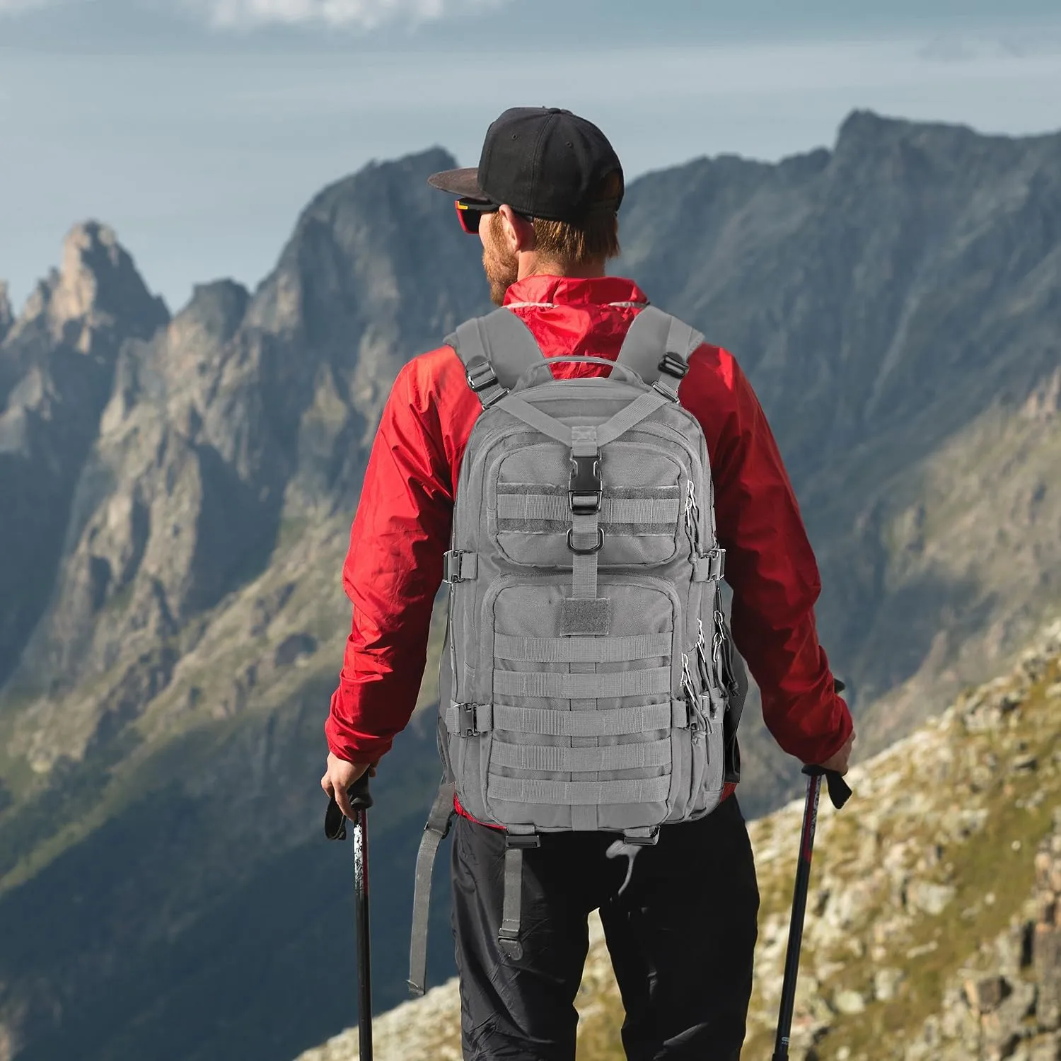 MIRACOL Go Bag Survival Backpack – Tactical Emergency Backpack with MOLLE System - Large 35L Military Gear for Disaster Wildfire Preparedness Grey