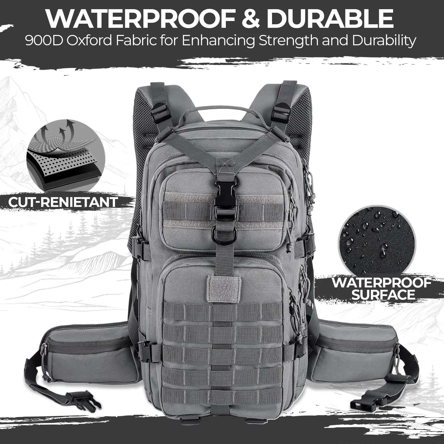 MIRACOL Go Bag Survival Backpack – Tactical Emergency Backpack with MOLLE System - Large 35L Military Gear for Disaster Wildfire Preparedness Grey